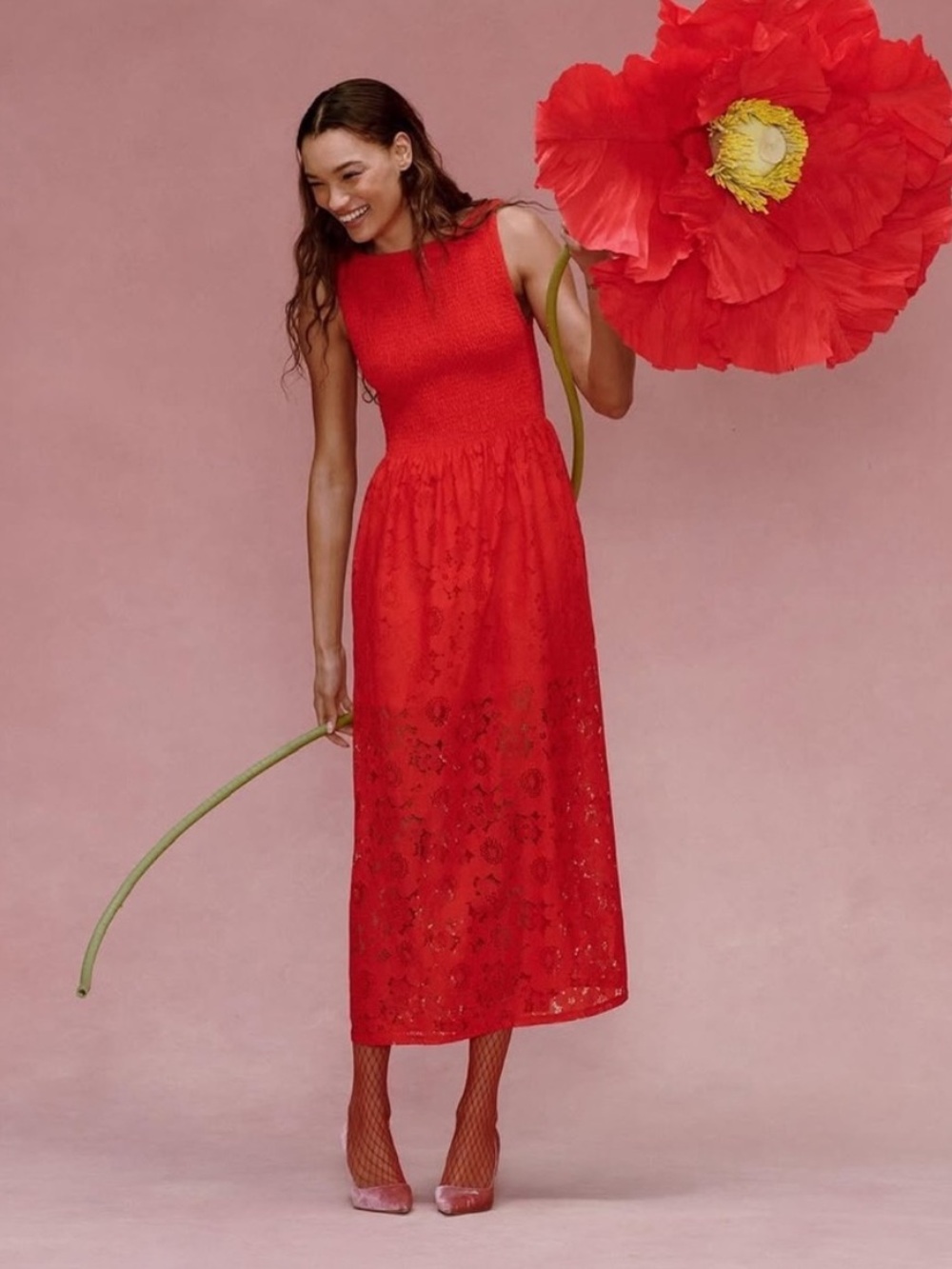 Hill House home Collection Cosima Nap Dress Poppy Red floral Lace midi